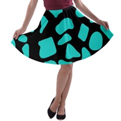 Blue Neon Cow Background   A-line Skater Skirt by ConteMonfrey