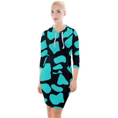 Blue Neon Cow Background   Quarter Sleeve Hood Bodycon Dress by ConteMonfrey