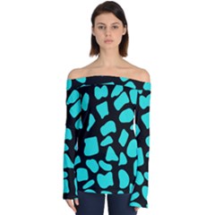 Blue Neon Cow Background   Off Shoulder Long Sleeve Top by ConteMonfrey