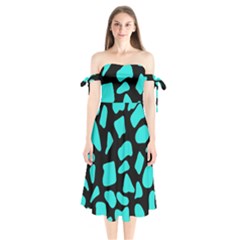 Blue Neon Cow Background   Shoulder Tie Bardot Midi Dress by ConteMonfrey