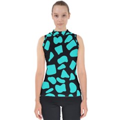 Blue Neon Cow Background   Mock Neck Shell Top by ConteMonfrey