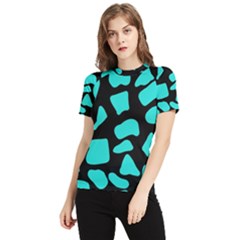 Blue Neon Cow Background   Women s Short Sleeve Rash Guard by ConteMonfrey