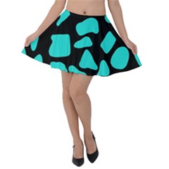 Blue Neon Cow Background   Velvet Skater Skirt by ConteMonfrey