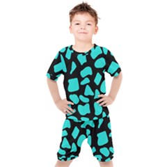 Blue Neon Cow Background   Kids  Tee And Shorts Set by ConteMonfrey