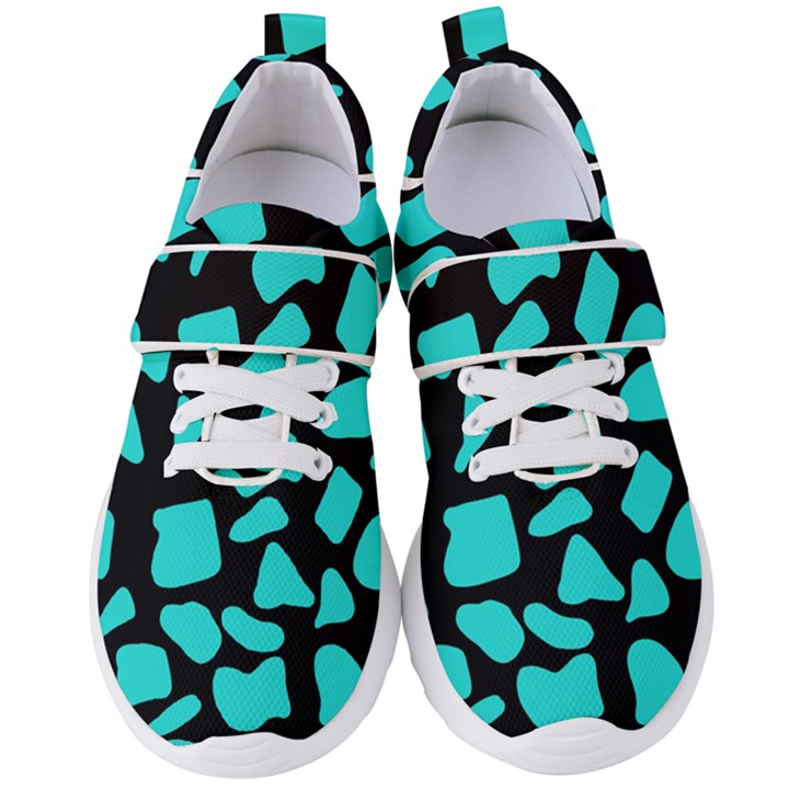 Blue Neon Cow Background   Women s Velcro Strap Shoes