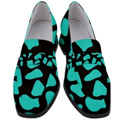 Blue Neon Cow Background   Women s Chunky Heel Loafers by ConteMonfrey