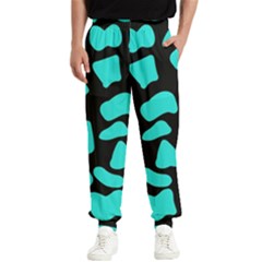 Blue Neon Cow Background   Men s Elastic Waist Pants by ConteMonfrey