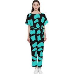 Blue Neon Cow Background   Batwing Lightweight Chiffon Jumpsuit by ConteMonfrey