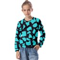 Blue Neon Cow Background   Kids  Long Sleeve Tee with Frill  View1