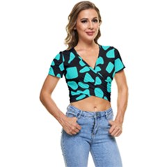 Blue Neon Cow Background   Short Sleeve Foldover Tee by ConteMonfrey