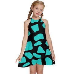 Blue Neon Cow Background   Kids  Halter Collar Waist Tie Chiffon Dress by ConteMonfrey