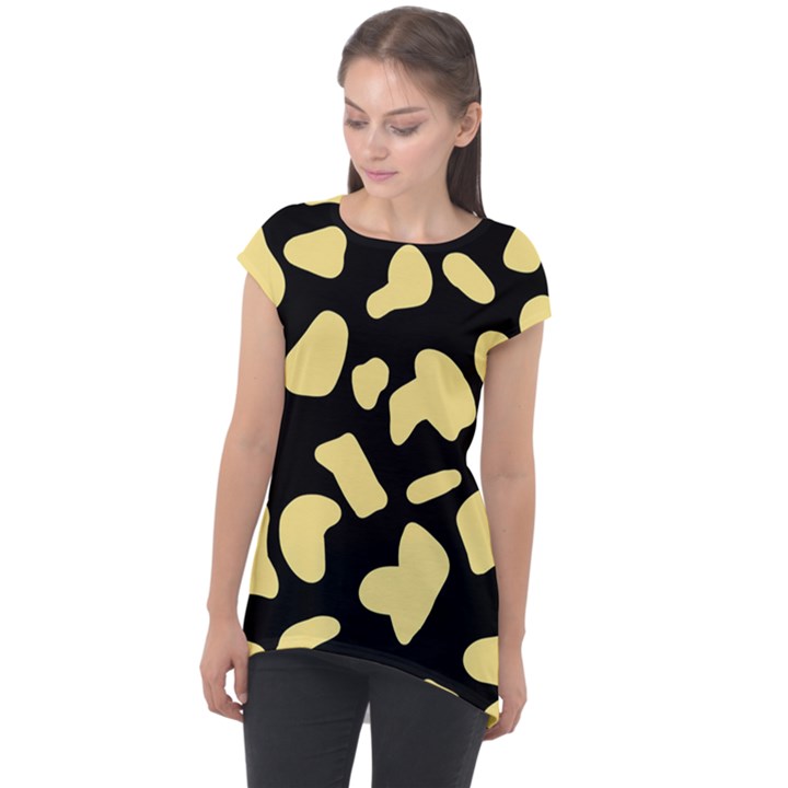 Cow yellow black Cap Sleeve High Low Top