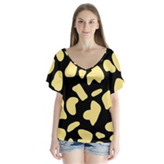 Cow Yellow Black V-neck Flutter Sleeve Top by ConteMonfrey