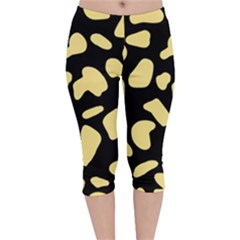 Cow Yellow Black Velvet Capri Leggings  by ConteMonfrey