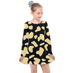 Cow Yellow Black Kids  Long Sleeve Dress by ConteMonfrey