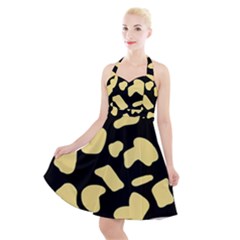 Cow Yellow Black Halter Party Swing Dress  by ConteMonfrey