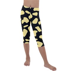 Cow Yellow Black Kids  Lightweight Velour Capri Leggings  by ConteMonfrey