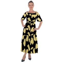 Cow Yellow Black Shoulder Straps Boho Maxi Dress  by ConteMonfrey