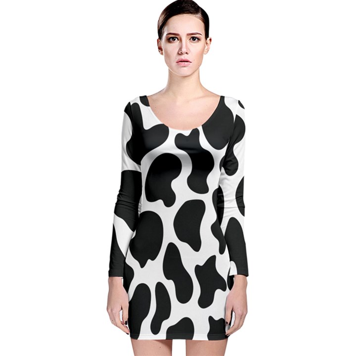 Cow black and white spots Long Sleeve Velvet Bodycon Dress