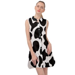 Cow Black And White Spots Sleeveless Shirt Dress by ConteMonfrey