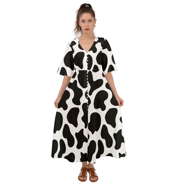 Cow black and white spots Kimono Sleeve Boho Dress