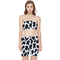 Cow Black And White Spots Stretch Shorts And Tube Top Set by ConteMonfrey