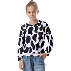 Cow Black And White Spots Kids  Long Sleeve Tee With Frill 