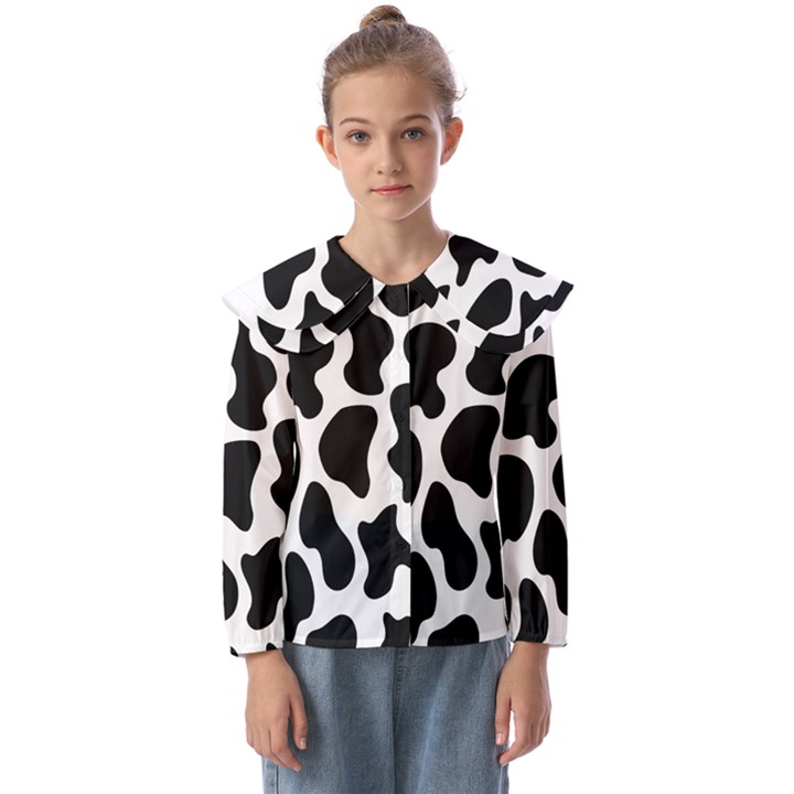 Cow black and white spots Kids  Peter Pan Collar Blouse