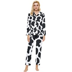 Cow Black And White Spots Womens  Long Sleeve Velvet Pocket Pajamas Set by ConteMonfrey