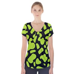 Neon Green Cow Spots Short Sleeve Front Detail Top by ConteMonfrey