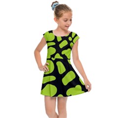 Neon Green Cow Spots Kids  Cap Sleeve Dress by ConteMonfrey