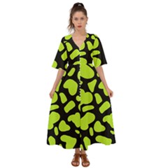 Neon Green Cow Spots Kimono Sleeve Boho Dress by ConteMonfrey