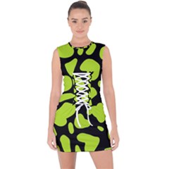 Neon Green Cow Spots Lace Up Front Bodycon Dress by ConteMonfrey