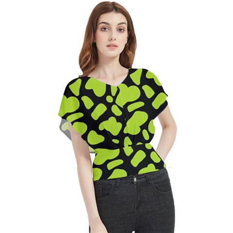 Neon Green Cow Spots Butterfly Chiffon Blouse by ConteMonfrey