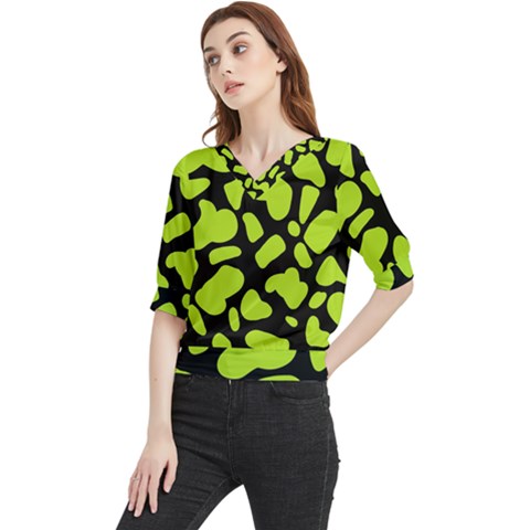 Neon Green Cow Spots Quarter Sleeve Blouse by ConteMonfrey