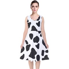 Black And White Spots V-neck Midi Sleeveless Dress  by ConteMonfrey