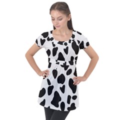 Black And White Spots Puff Sleeve Tunic Top by ConteMonfrey