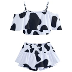 Black And White Spots Kids  Off Shoulder Skirt Bikini by ConteMonfrey