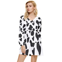 Black And White Spots Tiered Long Sleeve Mini Dress by ConteMonfrey