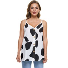 Black And White Spots Casual Spaghetti Strap Chiffon Top by ConteMonfrey