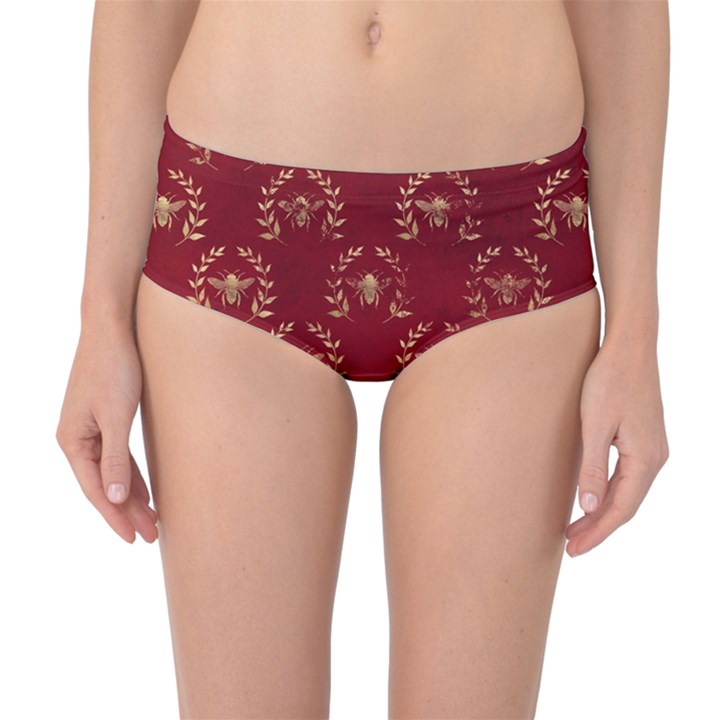 Golden bees red sky Mid-Waist Bikini Bottoms