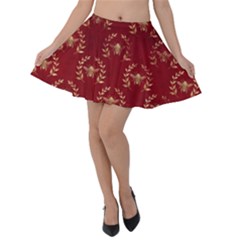 Golden Bees Red Sky Velvet Skater Skirt by ConteMonfrey