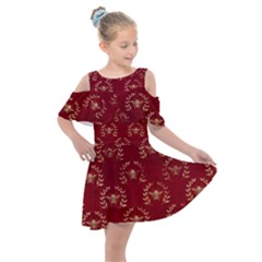 Golden Bees Red Sky Kids  Shoulder Cutout Chiffon Dress by ConteMonfrey