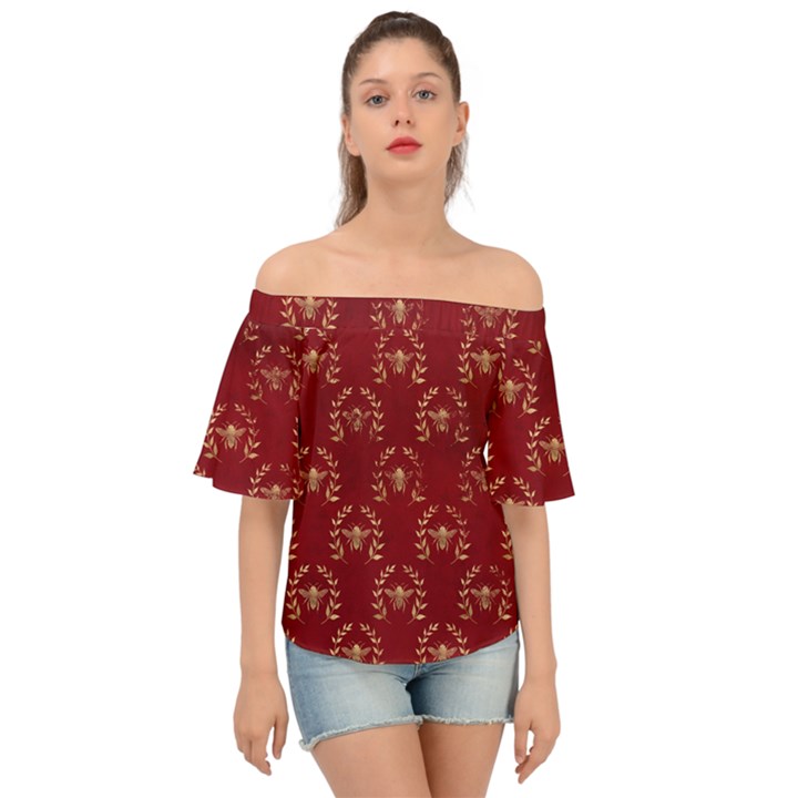 Golden bees red sky Off Shoulder Short Sleeve Top