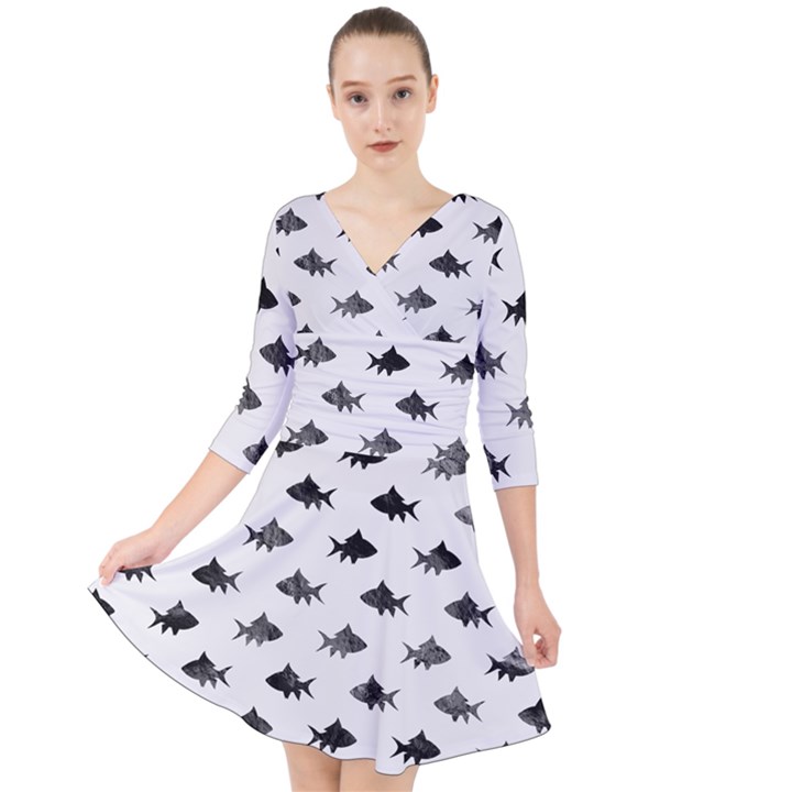 Cute Small Sharks  Quarter Sleeve Front Wrap Dress