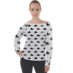 Cute Small Sharks  Off Shoulder Long Sleeve Velour Top by ConteMonfrey