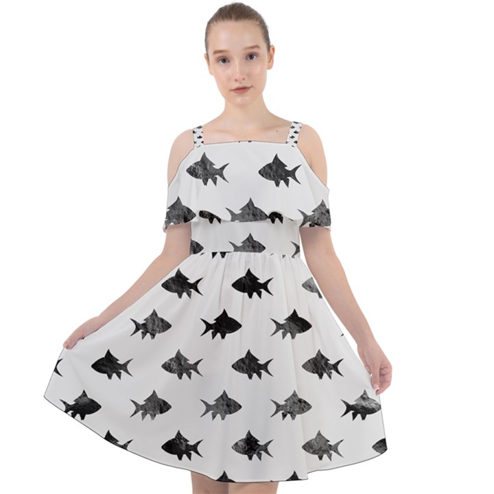 Cute Small Sharks  Cut Out Shoulders Chiffon Dress