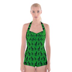 Green Dinos Boyleg Halter Swimsuit  by ConteMonfrey