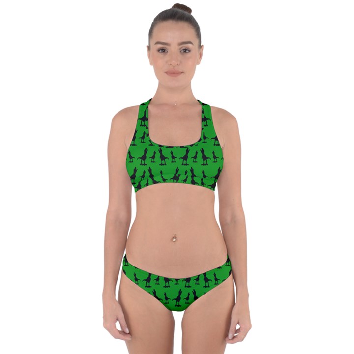 Green dinos Cross Back Hipster Bikini Set