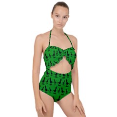 Green Dinos Scallop Top Cut Out Swimsuit by ConteMonfrey